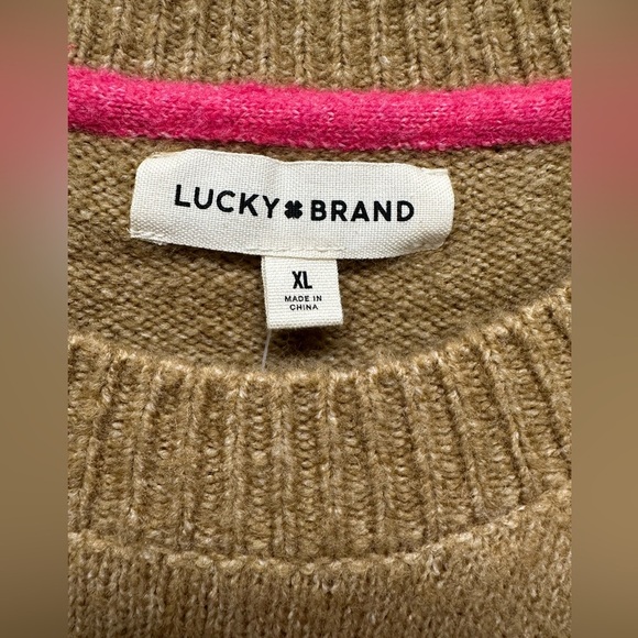 Lucky Brand Tan and Pink Crew Neck Sweater with Nordic Pattern - Picture 4 of 8